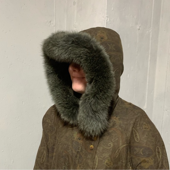 Vintage Paisley Jacket Coat Fur Trimmed Hood Removable Fur Lined Vest Large EUC - Picture 7 of 13